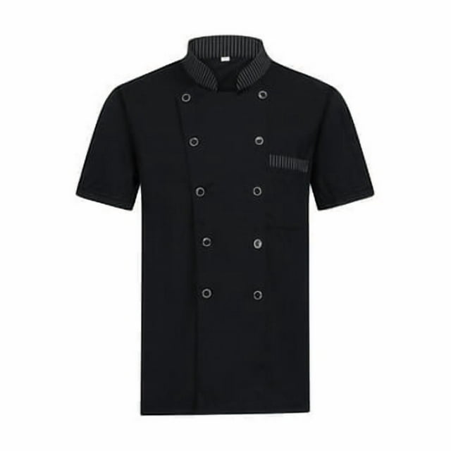 Chef Uniforms Women Short Sleeve Chef Coat Short Sleeve Chef Double Breasted Working Jacket Restaurant Kitchen Cooking Clothes Workwear Black L