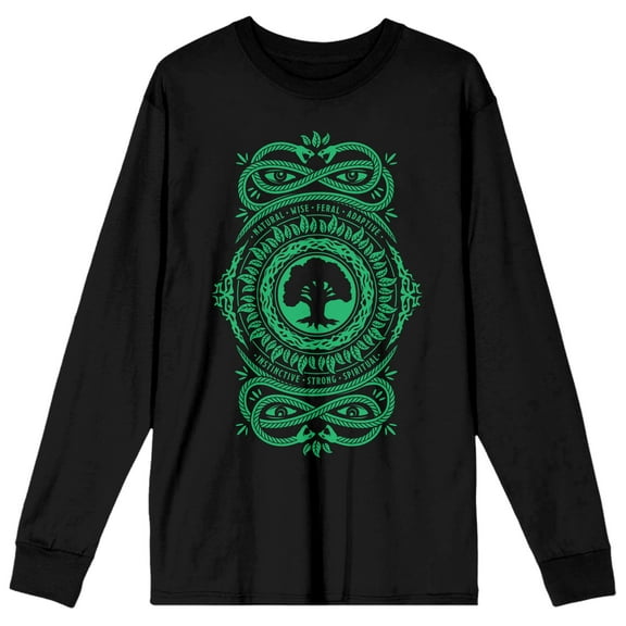Tree, Earth, Snake Symbol Men's Black Long Sleeve Graphic Tee-L