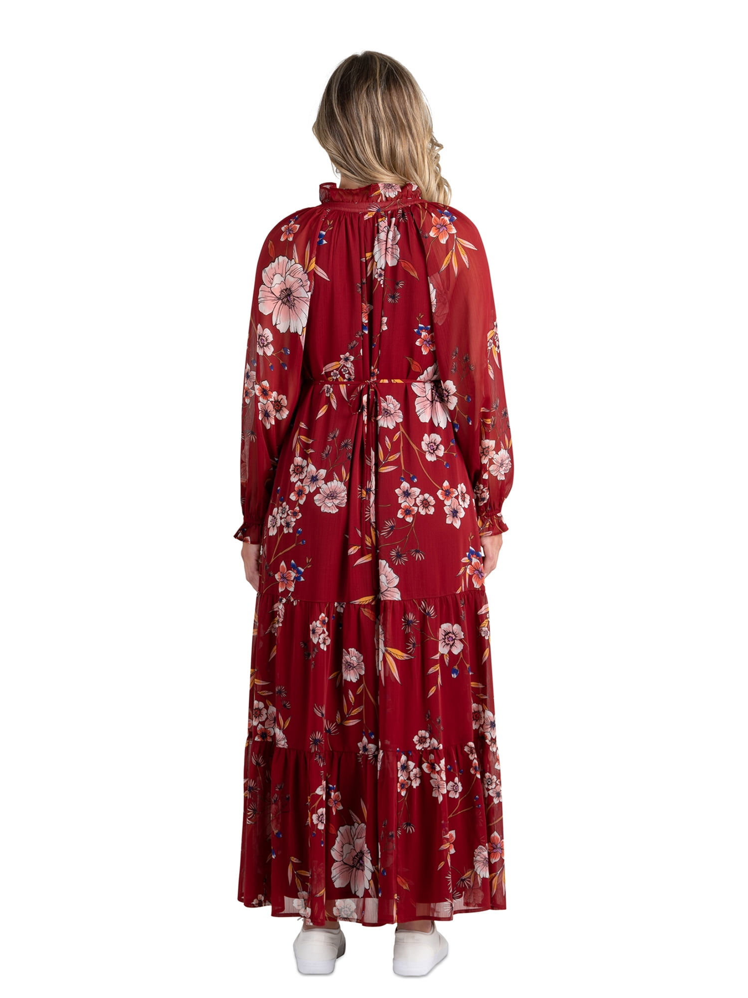 Destination Maternity Women's Chiffon Maxi Dress with Long Sleeves, Sizes S-XXL