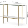 thumbnail image 2 of Rectangle Coffee Table Mid-Century Modern Design L W x H for Living Room - Structure Amber Glass Top and Walnut MDF Shelf Sleek Conical Metal Legs with Gold Finish, 2 of 9