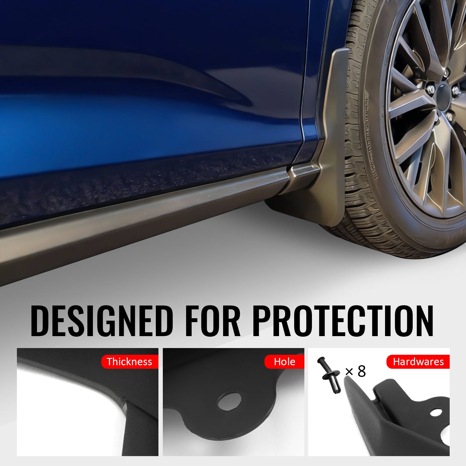 Ikon Motorsports 4PCS Front Rear Mud Flaps Wheel Arch Splash Guards MudFlaps For 2016-2019 Lexus RX350 RX450h, Black PP Polypropylene PU060-4801T-P1