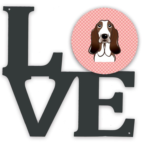 Carolines Treasures BB1243WALV Checkerboard Pink Basset Hound Metal Wall Artwork LOVE 12X12 multicolor