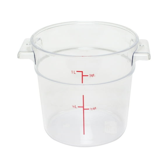Excellante 1 quart round food storage container, polycarbonate, clear, NSF certified, comes in each