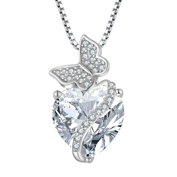 Blaniy Heart Butterfly Necklace for Women 925 Sterling Silver Simulated Diamond Pendant Necklace April Birthstone Jewelry Gifts for Mom Wife Her