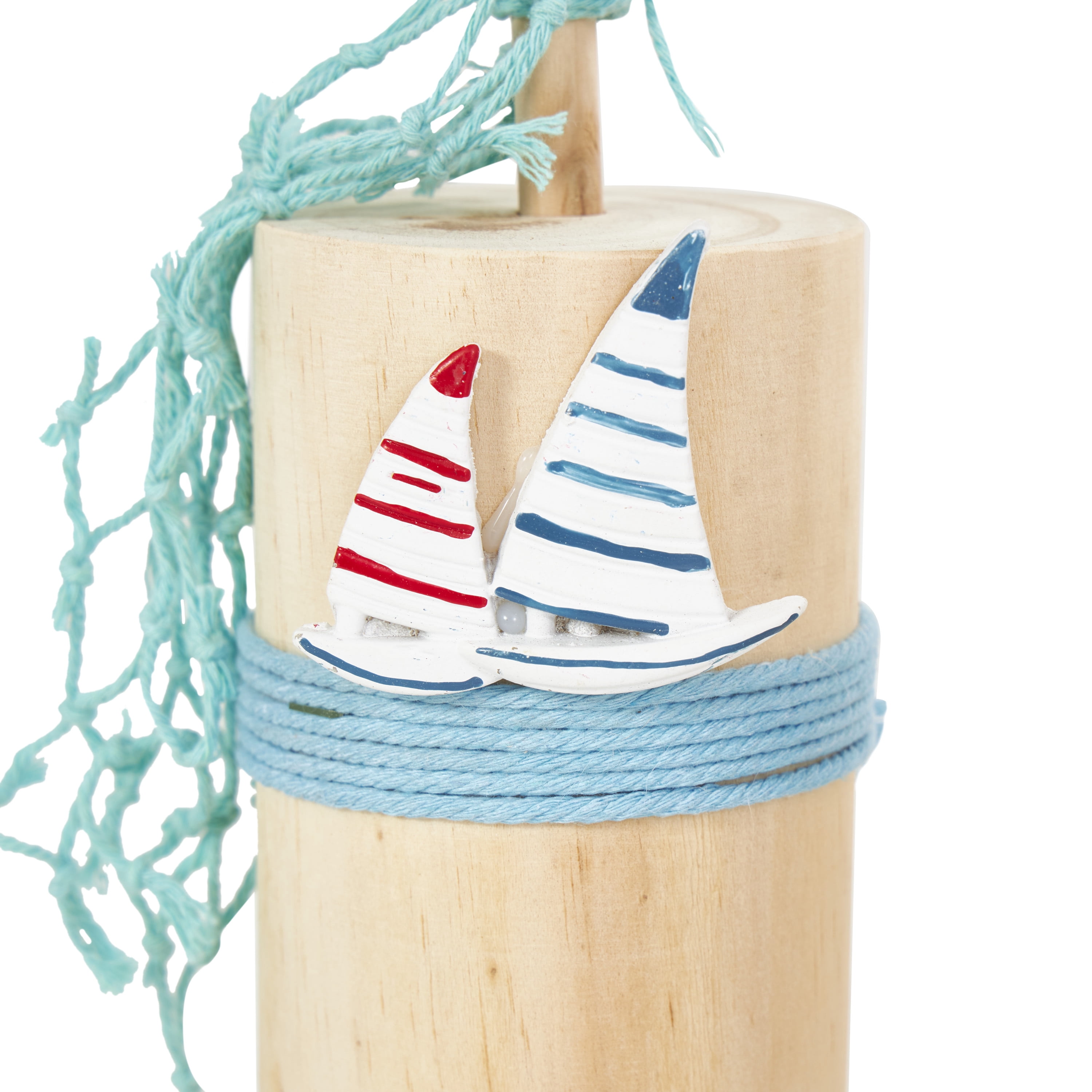 4"W, 12"H Blue Ceramic Handmade Ombre Sea Life Sculpture with Cylinder Block Bases and Netting Accents, by DecMode (3 Count)