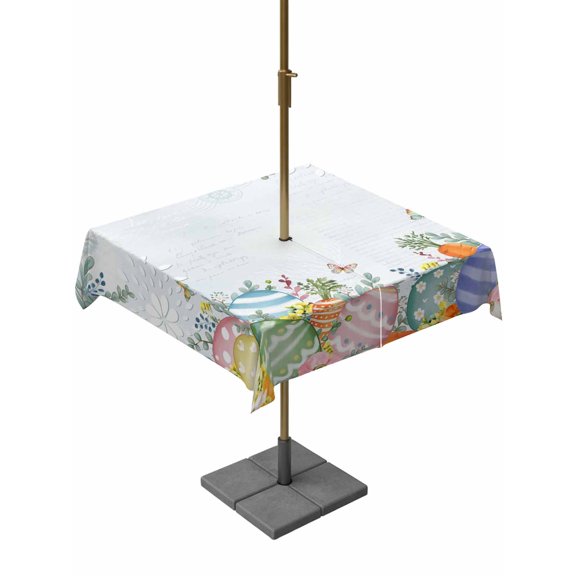Easter Colorful Eggs Outdoor Tablecloth - 54x54 Inch Square Dining Table Cover, Spring Eucalyptus Leaves Floral Plant Waterproof Outdoor Table Cloth with Umbrella Hole & Zipper for Picnic/Patio/Party