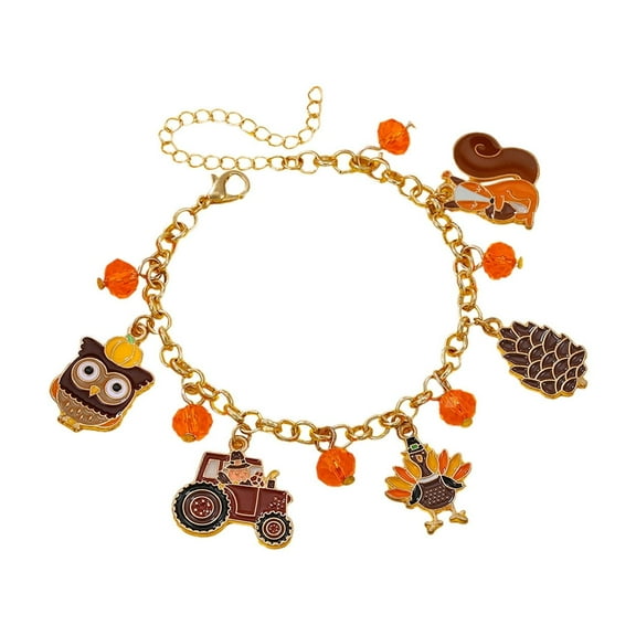 A Thanksgiving Alloy Bracelet Maple Leaf Sunflower Orange Turkey Design With Durable Alloy Material, Festive Theme For Holiday Celebration, Gift Giving 4.72X3.14X0.59In 0.11Lb