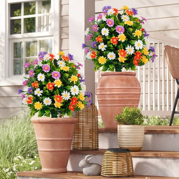 Fmbmuo Artificial Multicolor Daisy Garden Stake Faux Flowers With Leaves For Outdoor Yard Patio Ground Insertion