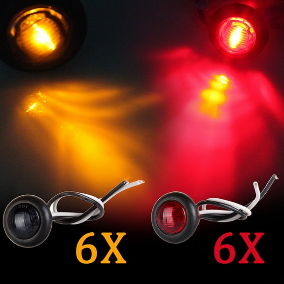 ECCPP Universal 6 Pack 1" Round Red/Amber Side Marker Light fit for Truck Pickup Boat Trail LED Side Marker Clearance Identification Light(Total 12 Pack)