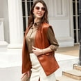 thumbnail image 2 of Gilet en Faux Cuir pour Femmes Long Col Sans Manches Drapé Ouvert Cardigan en PU, 2 of 6