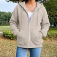 thumbnail image 5 of lcziwo Women Zipper Hoodie Athletic Oversized Long Sleeve Jackets with Pockets Casual Solid Color Drawstring Hoodies Fall 2026 Khaki,XXL, 5 of 6