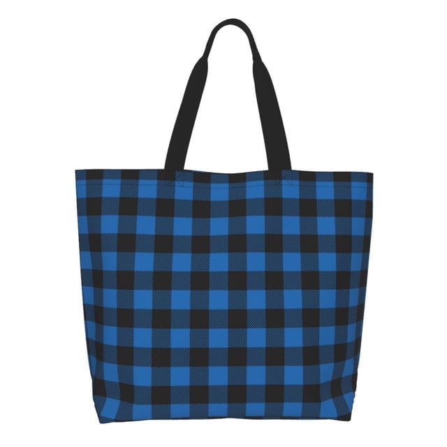 Disketp Blue Black Plaid Bolsa Tote Estampada para Mujer, Bolso de Hombro y de Mano para Compras y Viajes