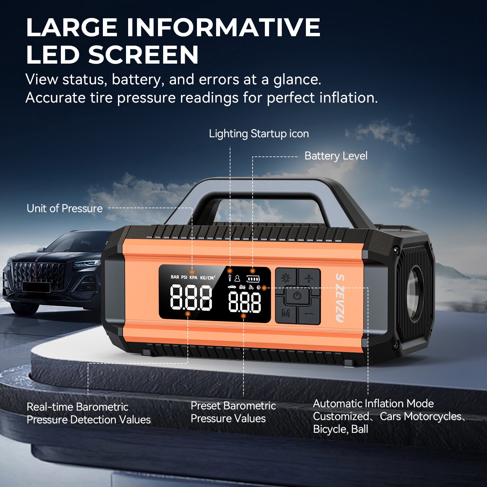 2 IN 1 Car Jumper Box with Air Compressor(Up to All Gas/10.0L Diesel Engines)，10000A Peak 12000mAh Battery Jump Starter with USB Fast Charging, Portable Battery Booster for 12V Car SUV Vehicles