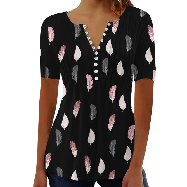 DPTALR Blouse Décontractée pour Femmes Col Rond Plissé Couleur Unie avec Boutons