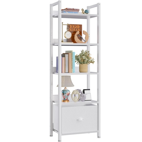 Estantería Furologee de 5 niveles con cajón, madera y metal blanco, 55,5 H