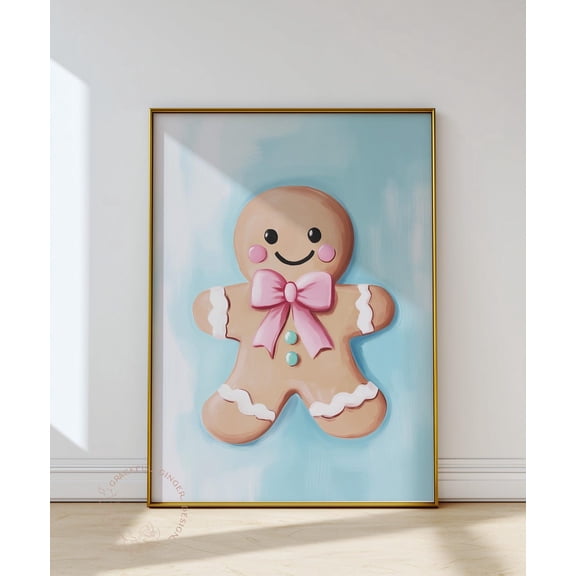Gingerbread Cookie Print, Pastel Winter Wall Art, Decor Home Decor #2202, Unframed Poster Size 8x12
