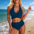thumbnail image 2 of PWPSG Velvet Crisscross Twist High Waisted Two Piece Swimsuit Waist Cinching Shaping for Poolside Wear Blue XL, 2 of 7