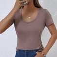 thumbnail image 4 of Jalioing Basic T Shirt Women's Summer Casual Short Sleeve Tee Shirt Solid Color Scoop Neck Trendy Tops Clothes, 4 of 6