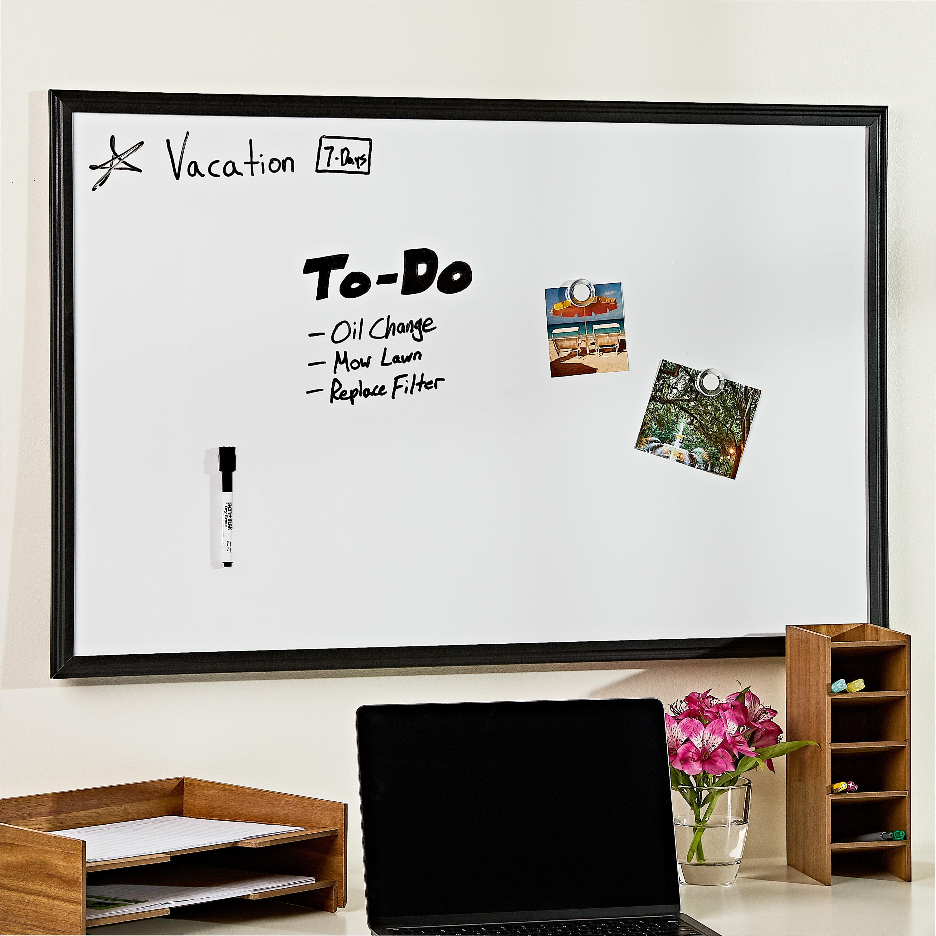 Pen+Gear Magnetic Dry Erase Whiteboard with Wooden Frame, Black, 23" x 35"