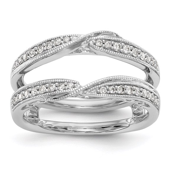14K White Gold Ring Band Wedding Diamond Round Guard