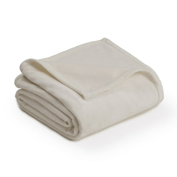 Vellux Off-White Polyester Plush Bed Blanket, Twin