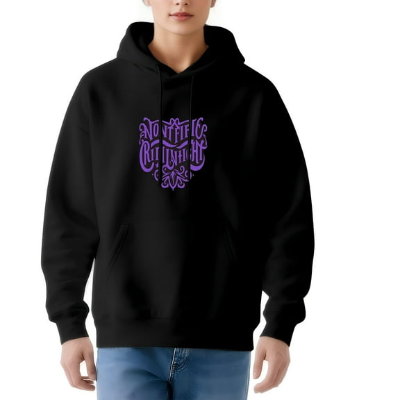 Women's Long Sleeve Hoodie Pullover Sweatshirt with Pockets - Black with Purple ' NOTHING CAN HIDE ' Graphic Design