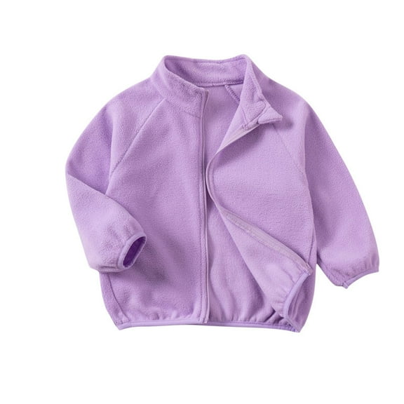 Lenpel Girls Boys' Fleece Jackets Toddler Baby Long Sleeve Mock Neck Zip up Fuzzy Warm Jackets Plush Outwear Coats(Purple,1-2 Years)
