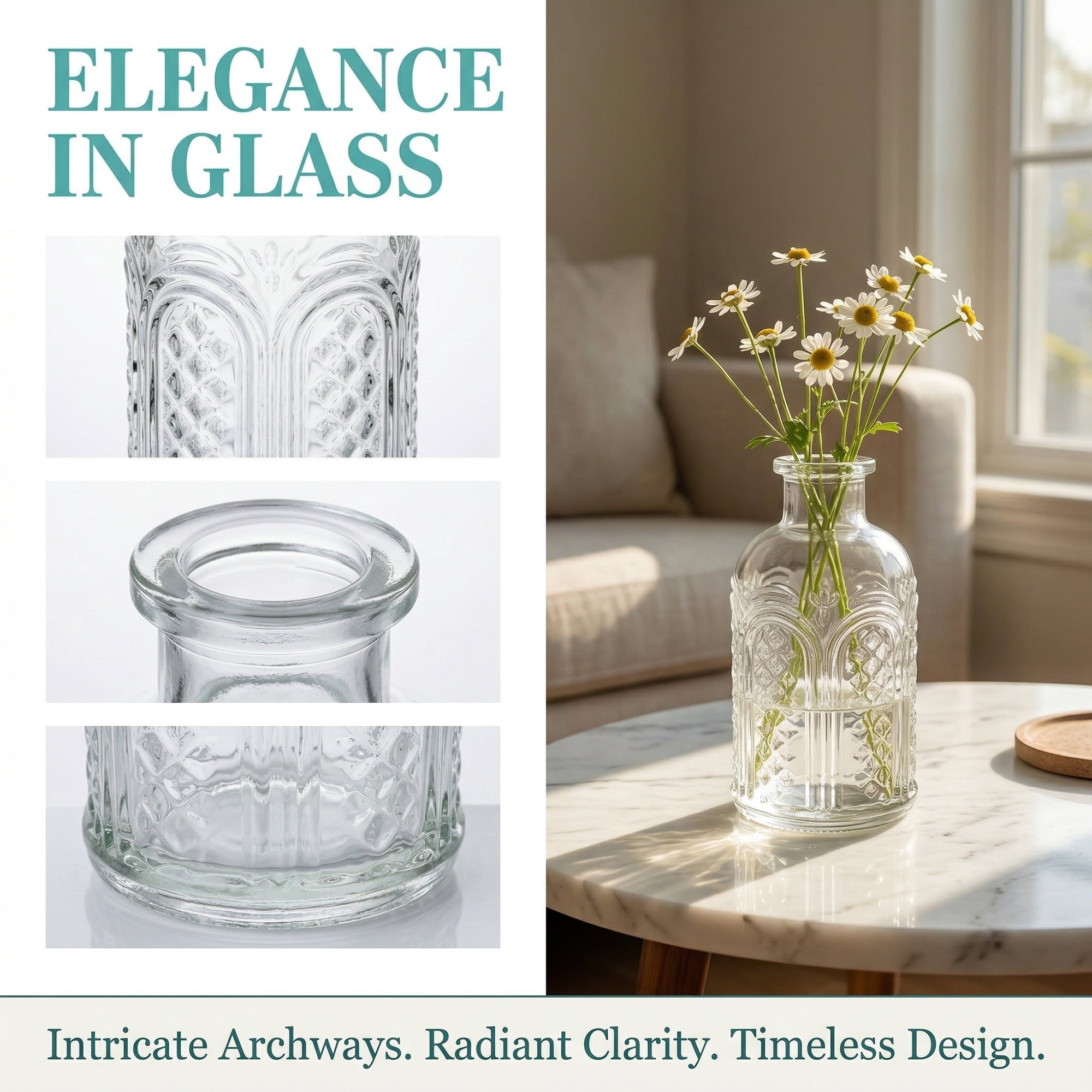 Unique Bargains Glass Bud Vases Set for Small Flower Vases lucid 2.5"L x 2.5"W x 5"H