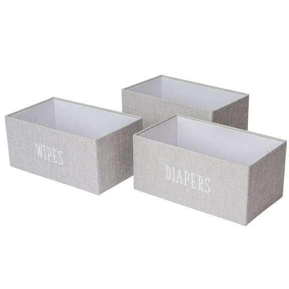 RGI Home Decorative Storage Bins, Set of 3 Rectangular Greyboard Organizer Baskets for Nursery or Child's Room, Durable and Stylish, Each 12" L x 7" W x 5.5" H, Ideal for Toys and Essentials, Gray