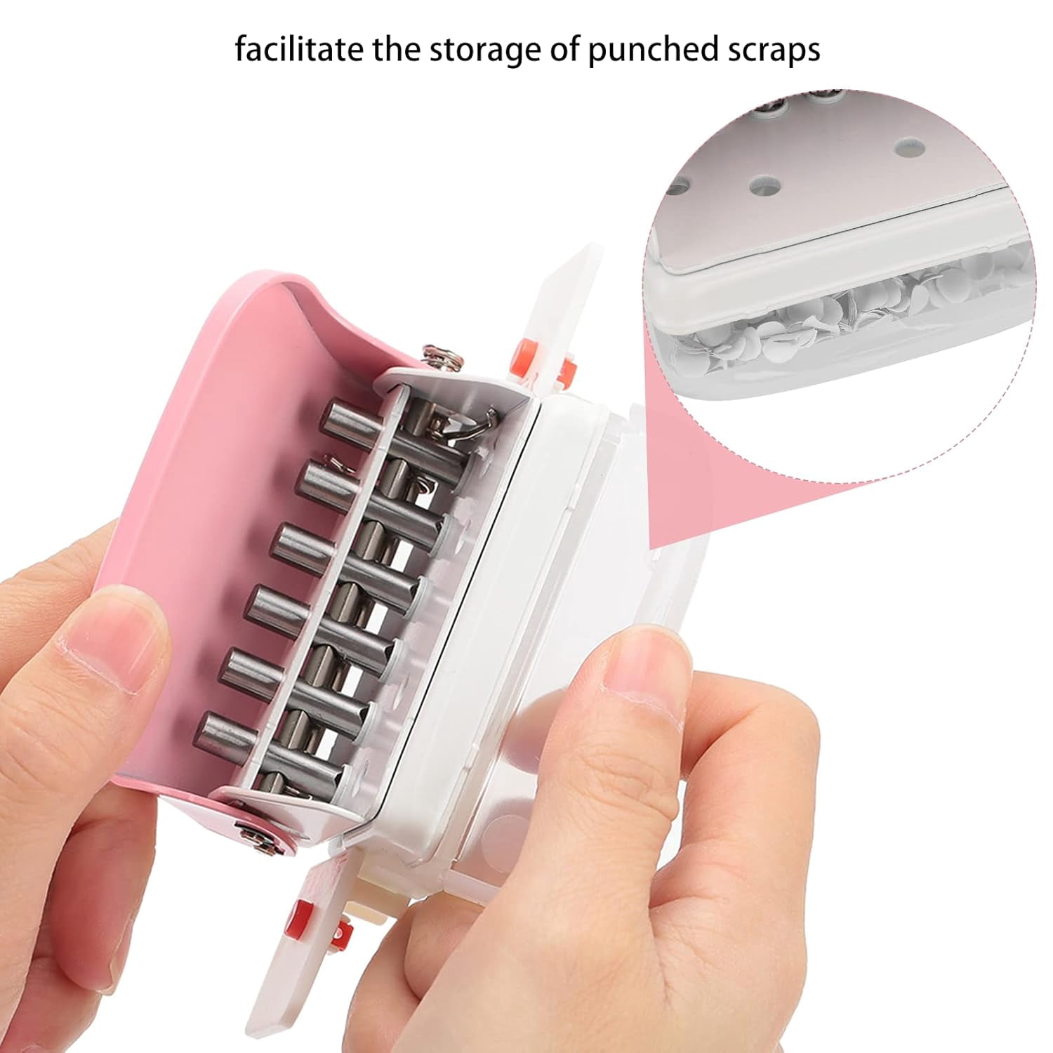 ABCISI 6 Hole Punch, Loose Leaf Paper Puncher for A4/A5/B5 Size, Portable Handheld Metal Circle Punch Paper Puncher, 5 Sheet Capacity, Pink