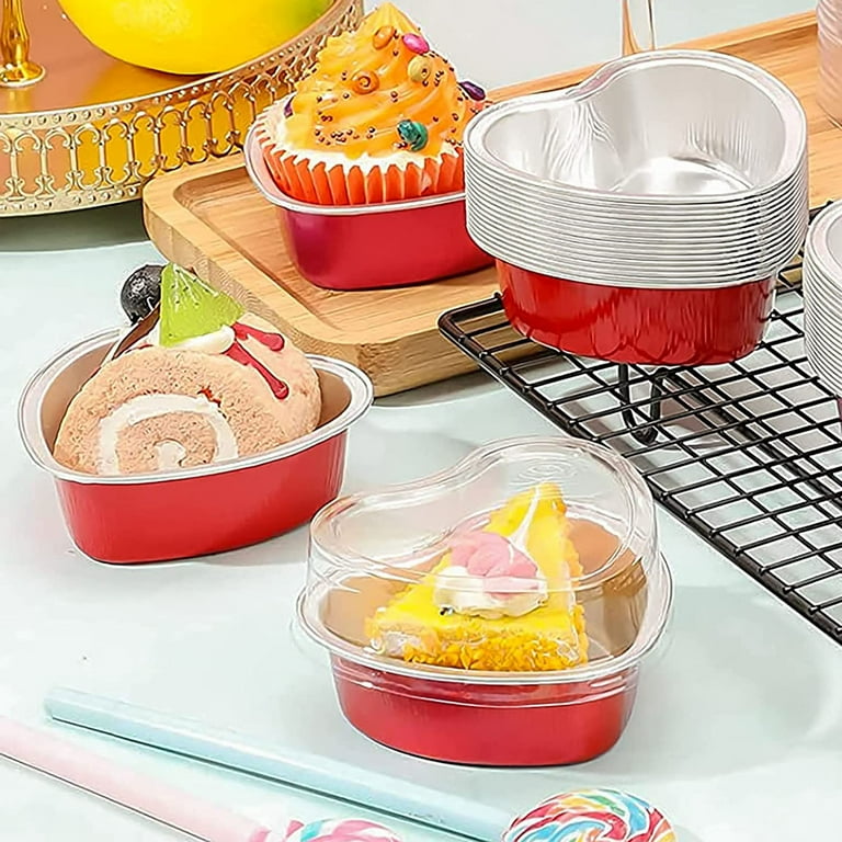 LotFancy 50 Aluminum Foil Mini Loaf Pans with Lids and Spoons, 6.5in  Disposable Mini Cake Pans, Pink