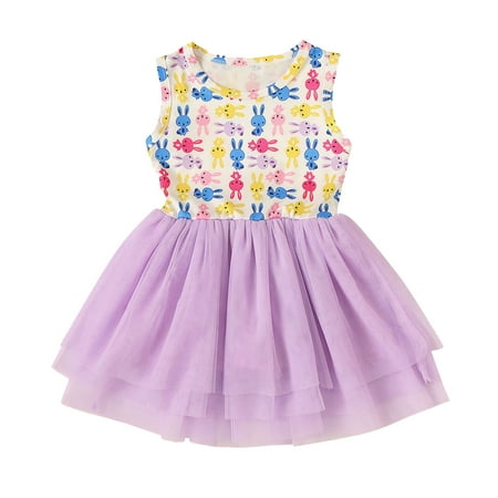 

ZMHEGW Toddler Baby Kids Girls Easter Rabbit Bunny Bow Tulle Patchwork Princess Dresses