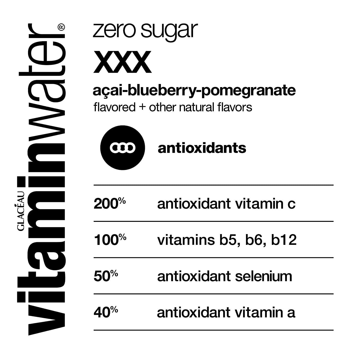 Vitamin Water Zero, Acai-Blueberry-Pomegranate - XXX, 20oz Bottle Pack of 6, Total of 120 Oz
