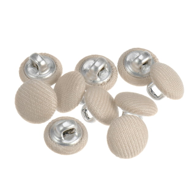 Unique Bargains 10pcs 16L Fabric Cloth Covered Button 10mm Round Metal Shank Sewing Buttons for Suits Dress Blouses, Beige