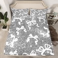 thumbnail image 2 of Manfei Ribbon Bowtie Twin Sheet Sets,Kawaii Bow Knot Twin Fitted Sheet,White Gray Flat Sheet For Kids,Super Cozy Room Decor,3 Pieces, 2 of 7