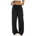 thumbnail image 2 of Women's Solid Color Casual High Waisted Loose Fit Athletic Pants with Side Stripes, Sporty Sweatpants, Elastic Waist Joggers for Running Yoga Women's Trousers,Black,S, 2 of 6
