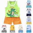 thumbnail image 4 of KPOPLK Toddler Boy Summer Outfits 2Pcs Sleeveless Print Tank Top Set and Elastic Waist Shorts Soft Clothes 12-48 Months(9-18 Months,Beige), 4 of 8