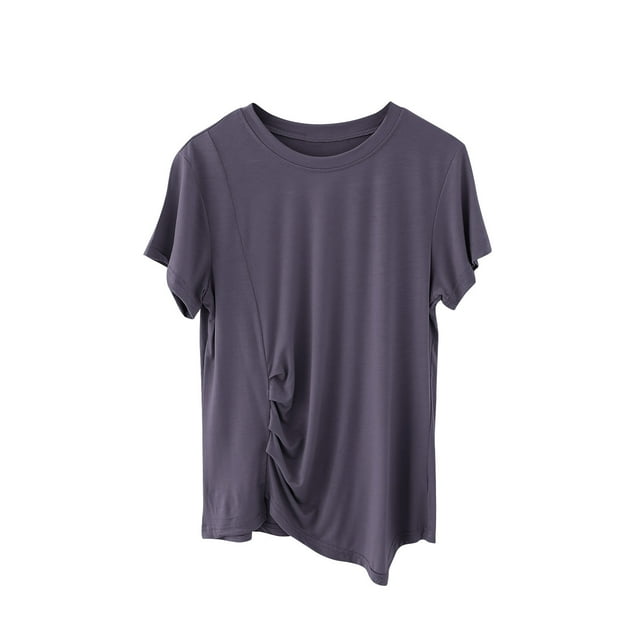 Birdeem Womens Round Neck Not Irregular Solid Color Short Sleeved Loose T-Shirt Short Sleeved Round Neck Top/Shirt