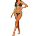 thumbnail image 2 of Conjuntos de bikini de dos piezas con halter de anillo en forma de corazón para mujeres INSPIRE CHIC, color contrastante, push up, con cordones, trajes de baño de canalé grandes en negro, 2 of 5