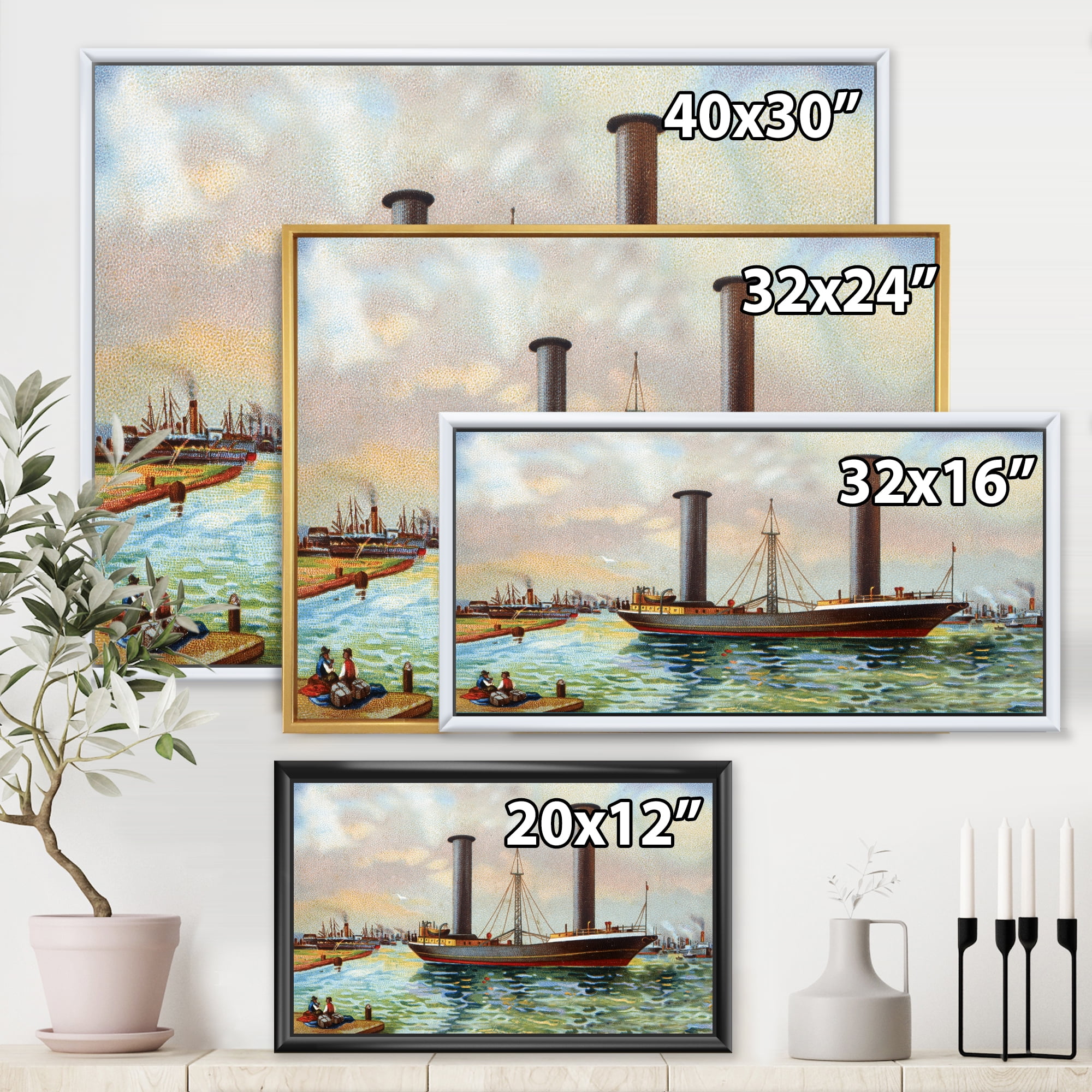 Designart 'The Ancient Boat Leaving The Harbor' Nautical & Coastal Framed Canvas Wall Art Print