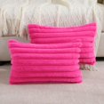 thumbnail image 1 of SURJDE Hot Pink Striped Decorative Throw Pillow Covers 12x20 Inch Set of 2,Rectangle Fall Decorations Couch Lumbar Pillowcase,Soft Cozy Faux Rabbit & Velvet Back,Modern Home Decor for Bed, 1 of 6