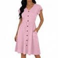 thumbnail image 2 of Rvasteizo Women Solid Midi Dress V Neck Short Sleeve Summer Casual Wear, 2 of 5