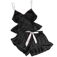 thumbnail image 4 of Blmnix Sleepwear Sets Womens Pajama Pants Sexy Pajama Satin Pajama Pants V-Neck Wide-Leg Black Sleeveless Short Matching Pajamas,XL, 4 of 5
