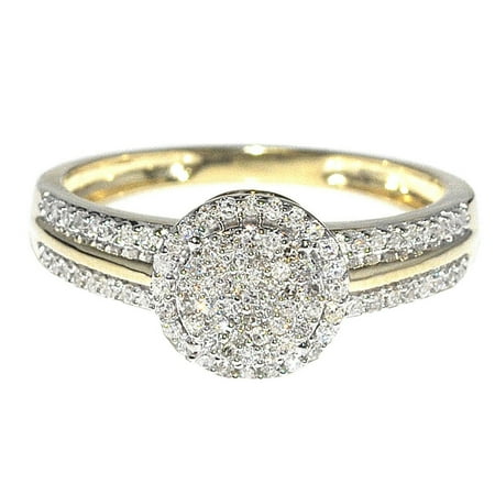 1/4cttw Diamond Engagement Ring Bridal Ring 10K Yellow Gold Halo Style 8mm New