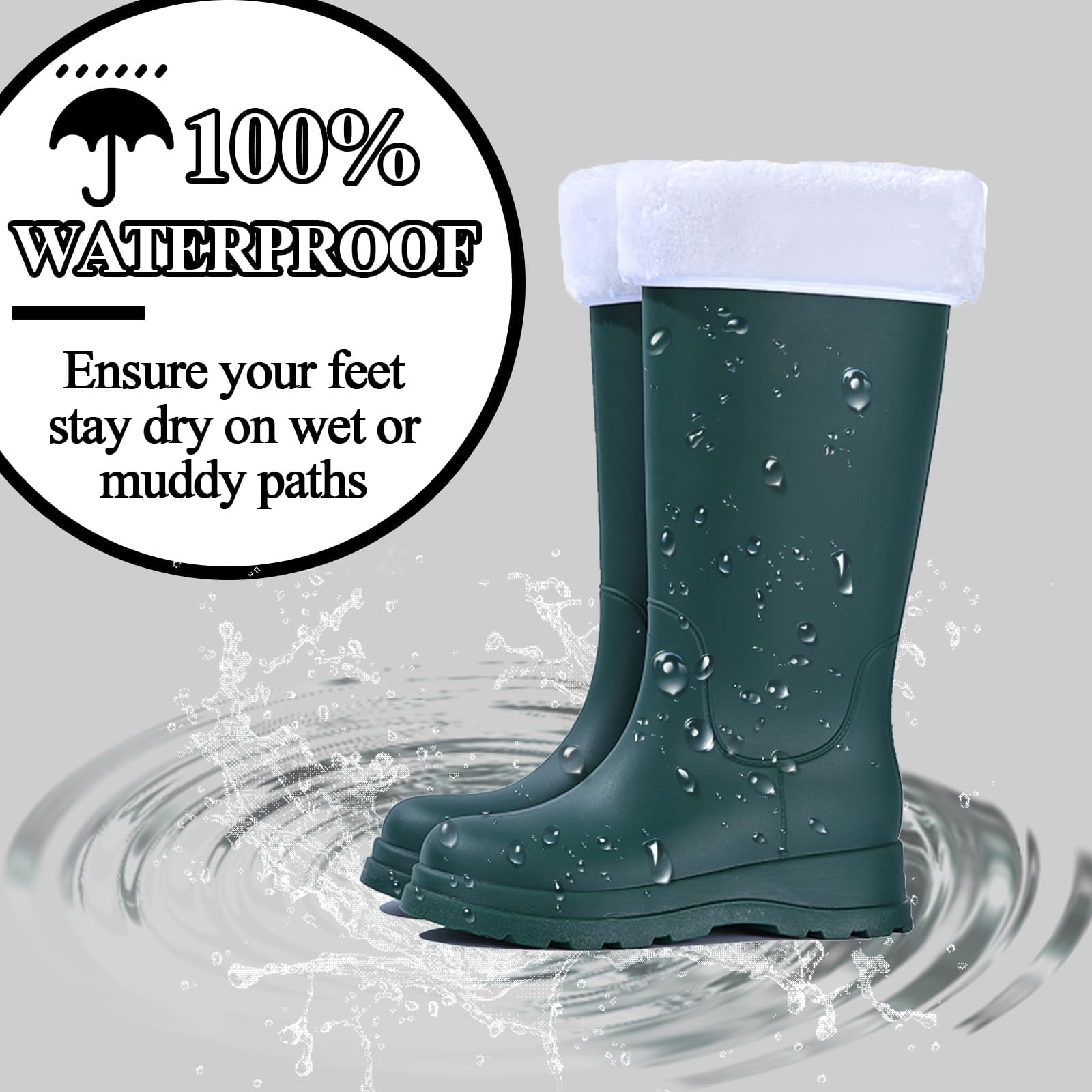 AUXDIQ Rain Shoes Women Mid-calf Boots Waterproof Rain Boots Outdoor Garden Shoes