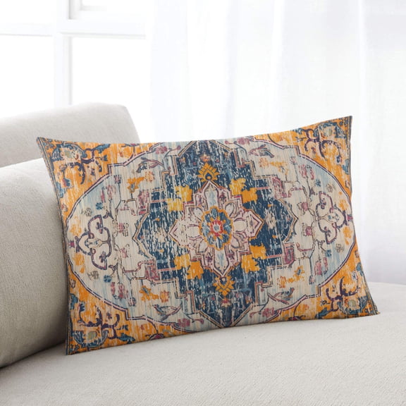 Boho Blue Throw Pillow Cover, Pillowcase Protectors with Zipper, Breathable Decorative Lumbar Pillow Case Cover, Ethnic Middle Century Geometric Abstract Art Pillow Shams for Couch Sofa 12x20Inch