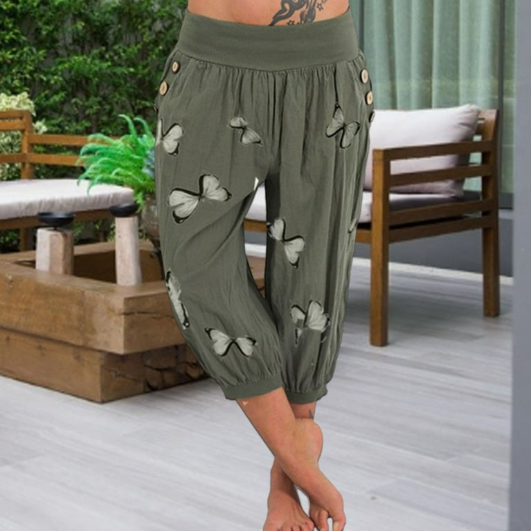 Flmtop Capri Pants Fashion Butterfly Printed Harem Women Summer