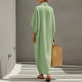 thumbnail image 6 of Guieoi Womens Dresses Fall Plus Size Loose Casual Cotton-Linen 3/4-Sleeve V-Neck Dress Flowy Maxi Dresseses Green XXXL, 6 of 8