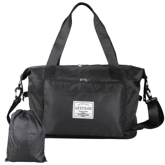 Koovon Travel Duffle Bag for Women Men Adjustable Strap Gym Bag with Drawstring Bag Black