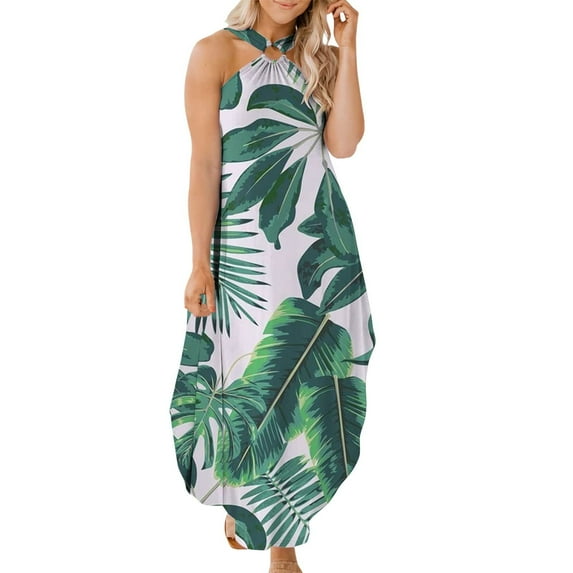 asdoklhq Womens Maxi Dress Under $10,Boho Summer Maxi Dress for Women Summer Casual Criss Cross Sundress Sleeveless Split Long Beach Dress with Pockets